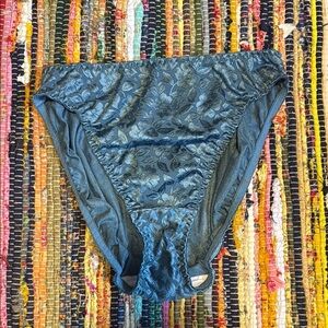 Vintage Satin Floral High Leg Panty Size Medium